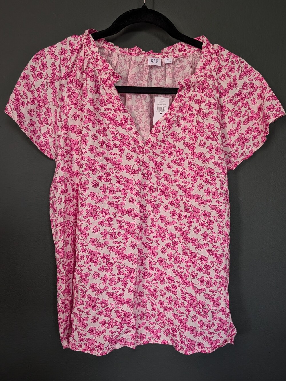 GAP Women's Pink Floral Short-Sleeve Blouse 0072